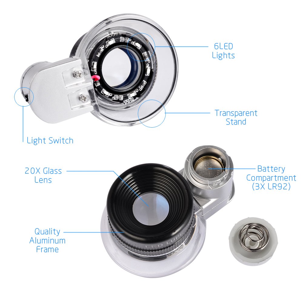 20X LED Illuminated Jewelry Magnifier MG-20X - Click Image to Close
