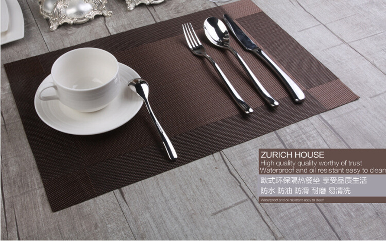 3pcs Brown Grey and Gold Placemats for Dining Table PVC