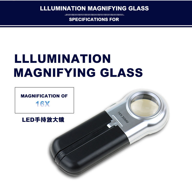 16X Handheld Magnifying Glass Lupa Lens Illuminated TMG-16X