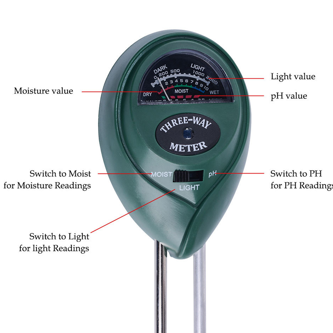 3 in 1 soil PH meter Moist Moisture Light sensor Monitor