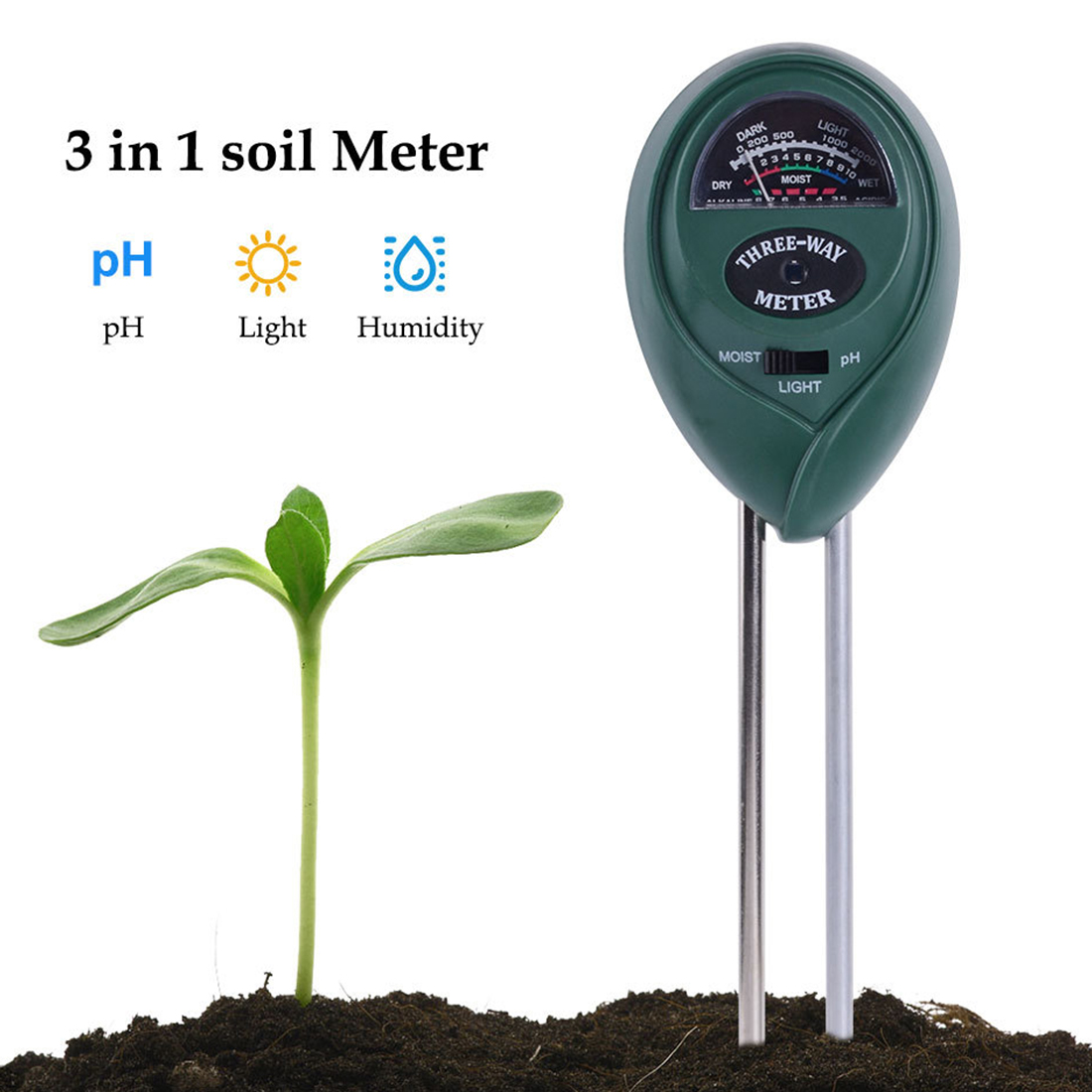 3 in 1 soil PH meter Moist Moisture Light sensor Monitor