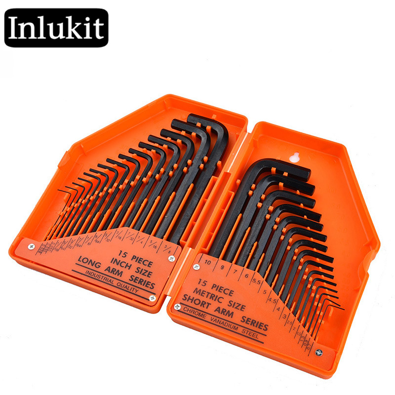30pieces Metric and inch flat head Inner hexagon wrench set