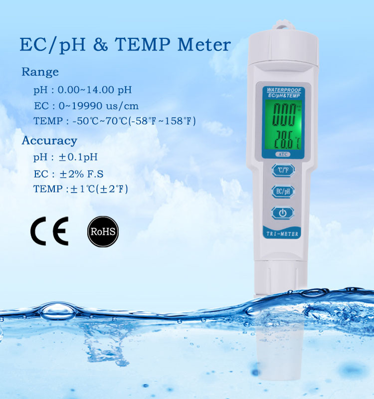 TDS Water quality meter pH tester EC/pH & Temperature Meter