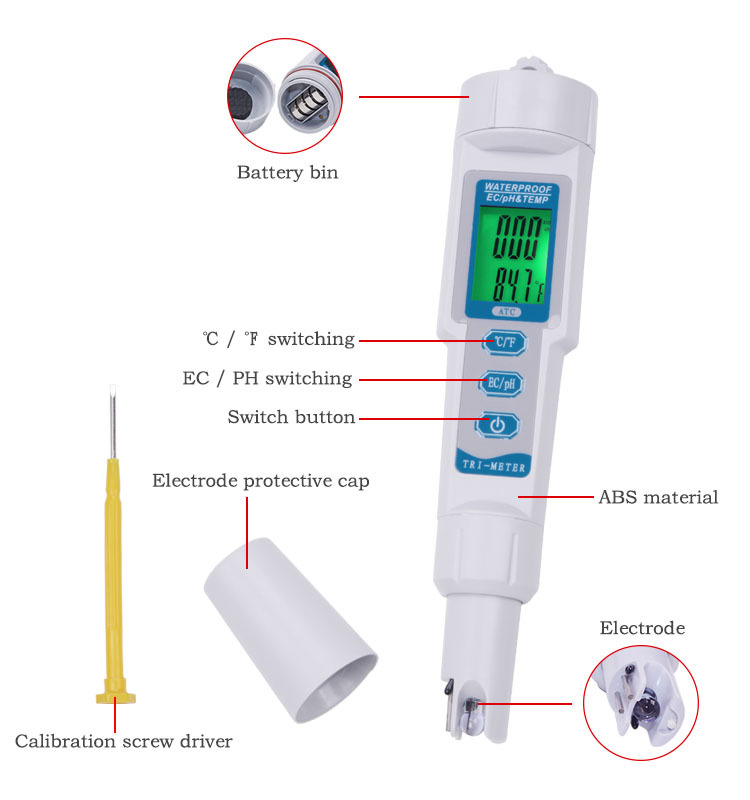 TDS Water quality meter pH tester EC/pH & Temperature Meter