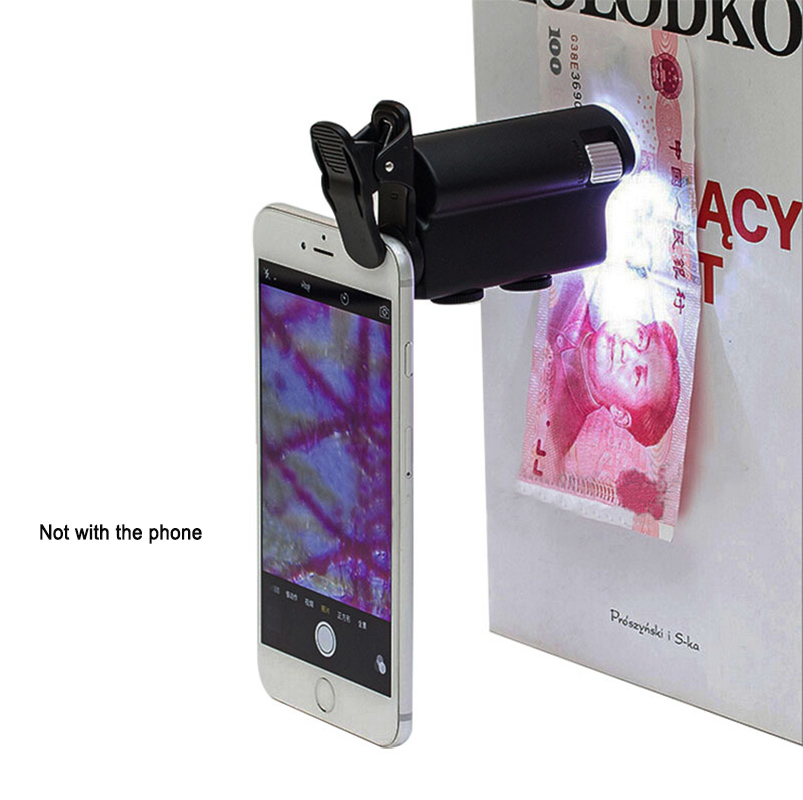 60X/100X UV and LED Microscope Clip for Cellphone Magnifier