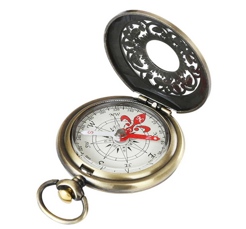 pocket watch with hollowed out flap and antique copper compass - Click Image to Close
