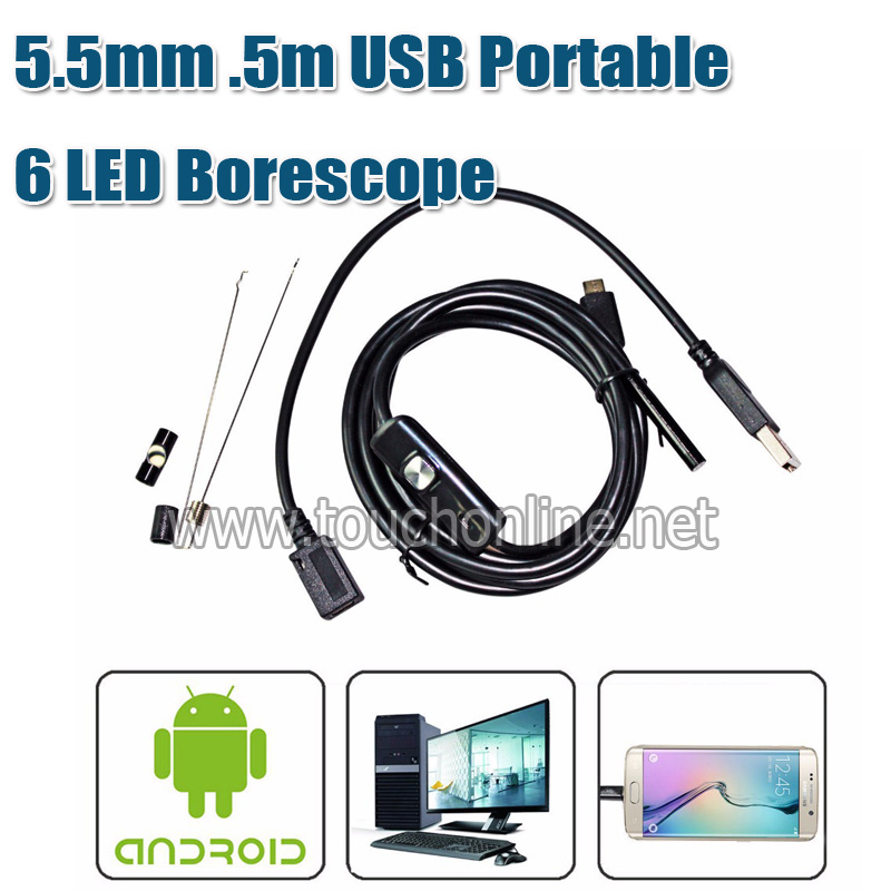 5.5mm 1.5m USB Portable 6 LED Borescope Inspection